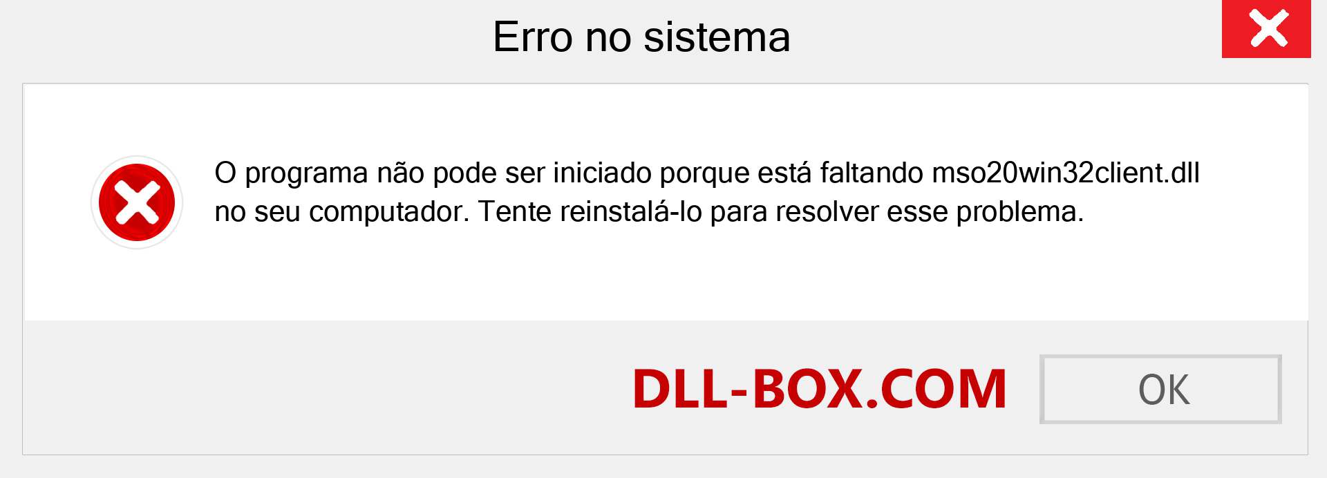 Arquivo mso20win32client.dll ausente ?. Download para Windows 7, 8, 10 - Correção de erro ausente mso20win32client dll no Windows, fotos, imagens