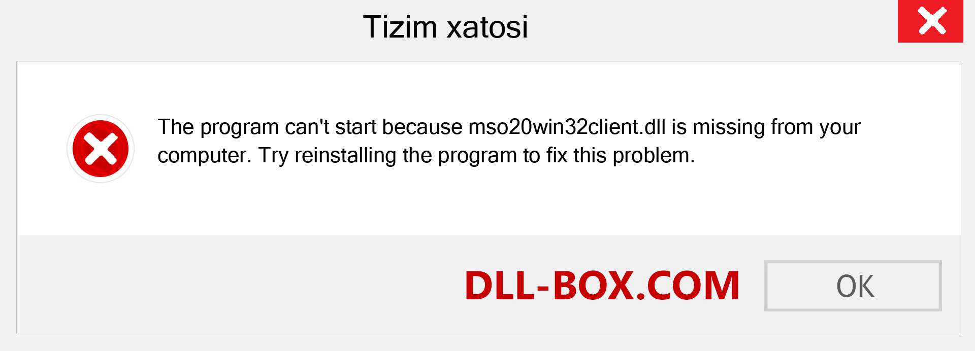 mso20win32client.dll fayli yo'qolganmi?. Windows 7, 8, 10 uchun yuklab olish - Windowsda mso20win32client dll etishmayotgan xatoni tuzating, rasmlar, rasmlar